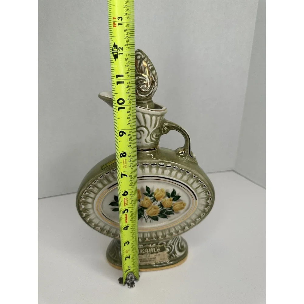 Jim Beam Decanter Pitcher Vintage Floral Yellow Rose Green Gold 4/5‎ Quart